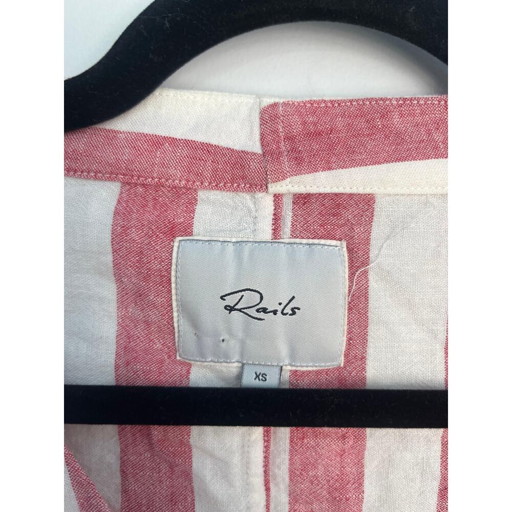 Rails Striped Button Front Shirt‎ Women XS Red White Linen Tie Hem Summer - Picture 3 of 7